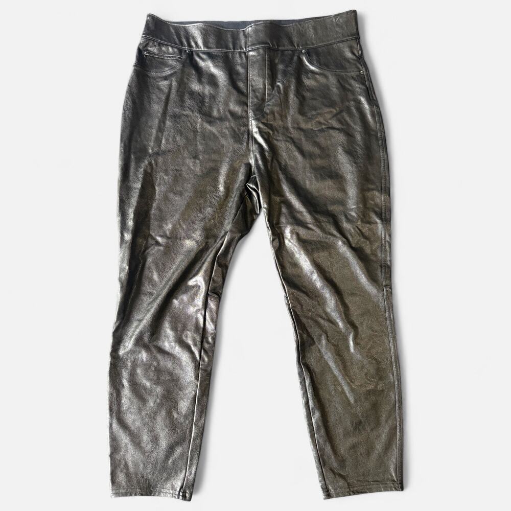Spanx Faux Leather Cropped Leggings Plus Petite 1X Black High‎ Rise Ankle